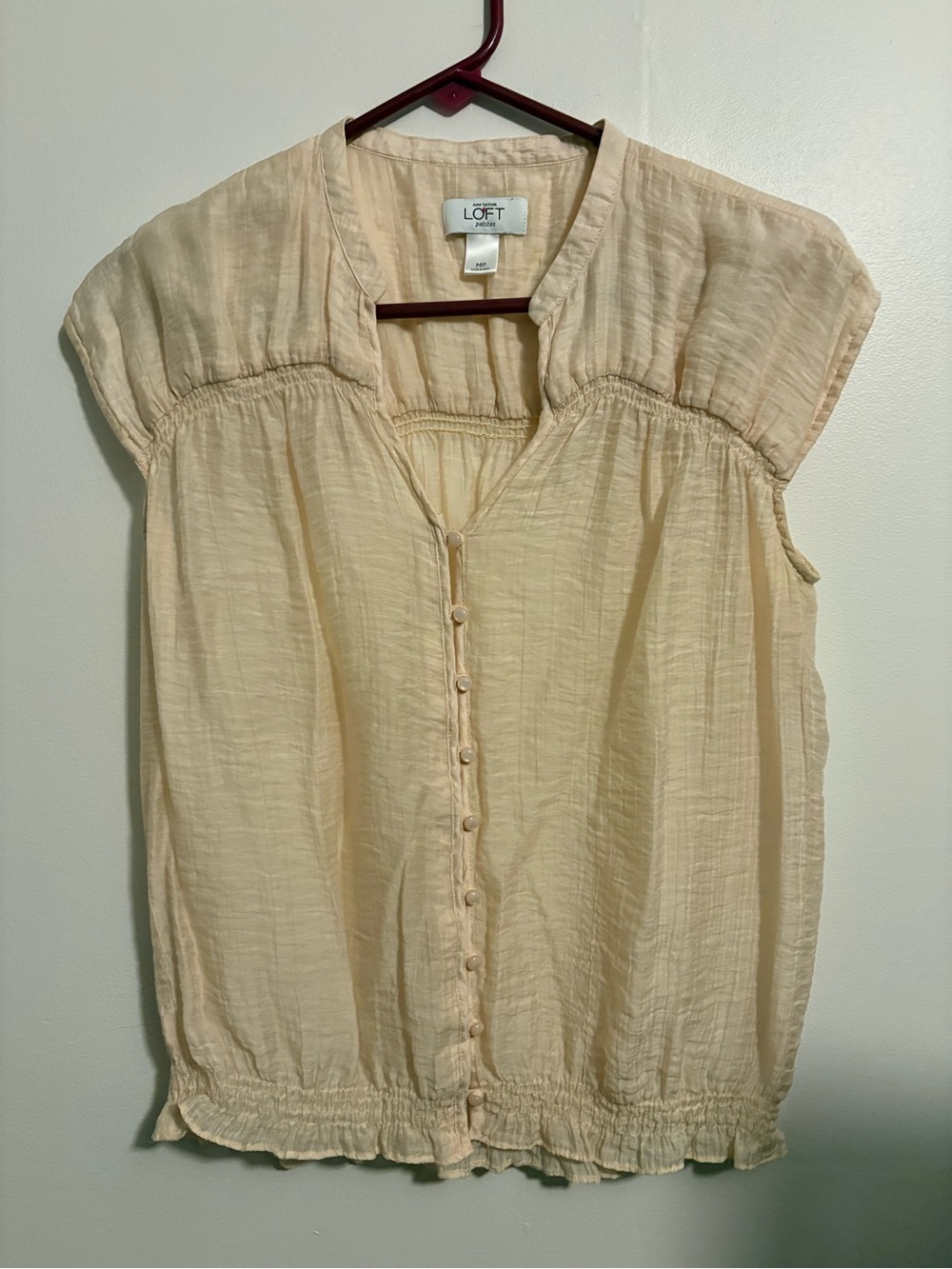 LOFT Romantic Cream Short-Sleeve Button-Front Blouse